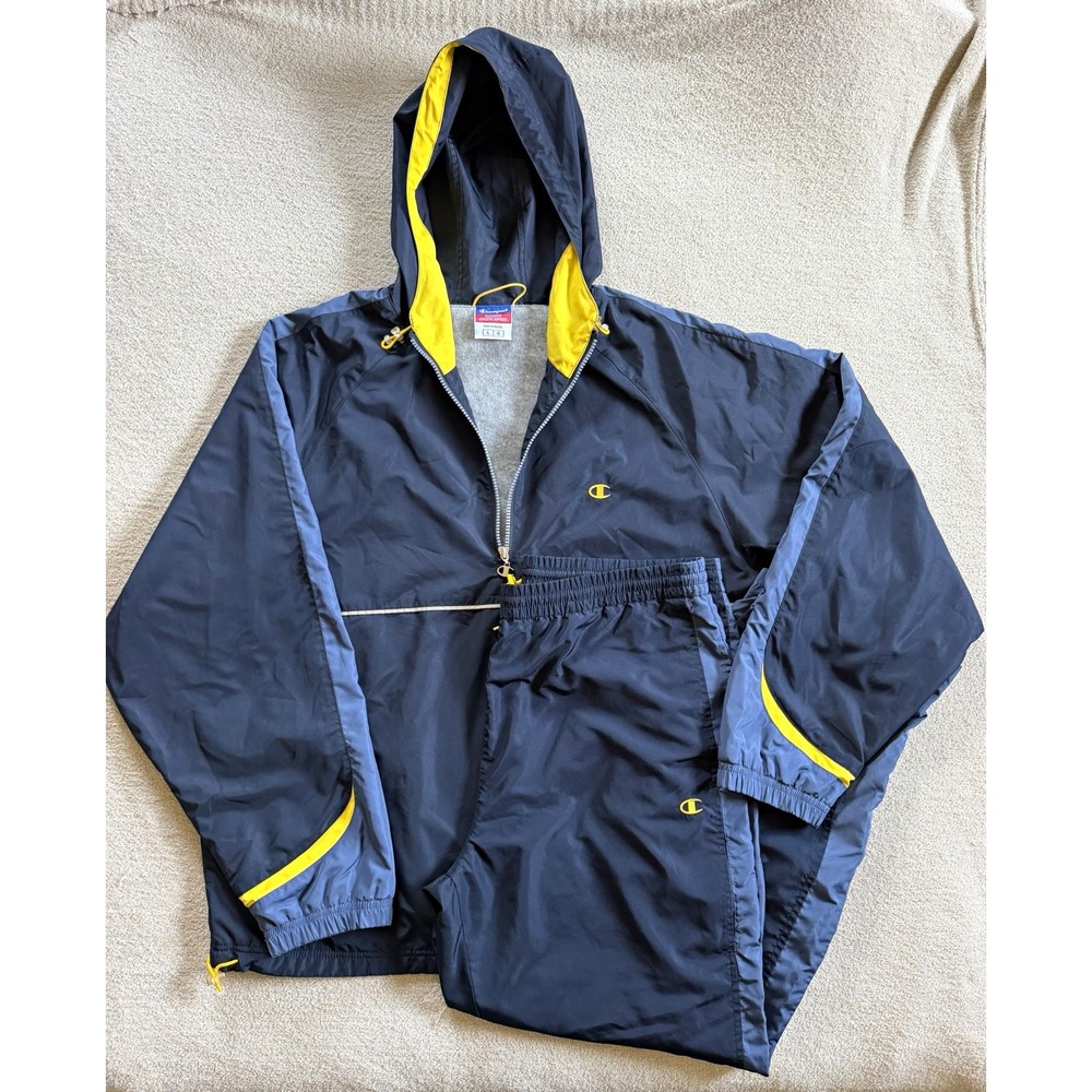 Vintage Champion Tracksuit Set 90s Y2K Blue Yellow Jacket L Pants M